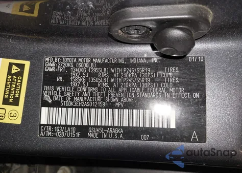 2010 Toyota Highlander Limited из США, поврежденный, VIN 5TDDK3EH2AS012158